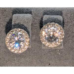 925 Sterling Silver CZ Halo Surround Raised Basket Setting Stud Post Earrings